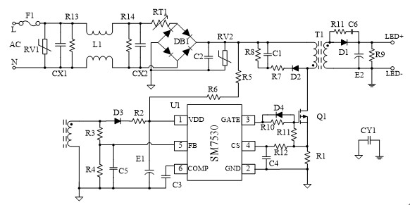 隔離型高功率因數【LED凈化燈】照明驅動方案SM7530